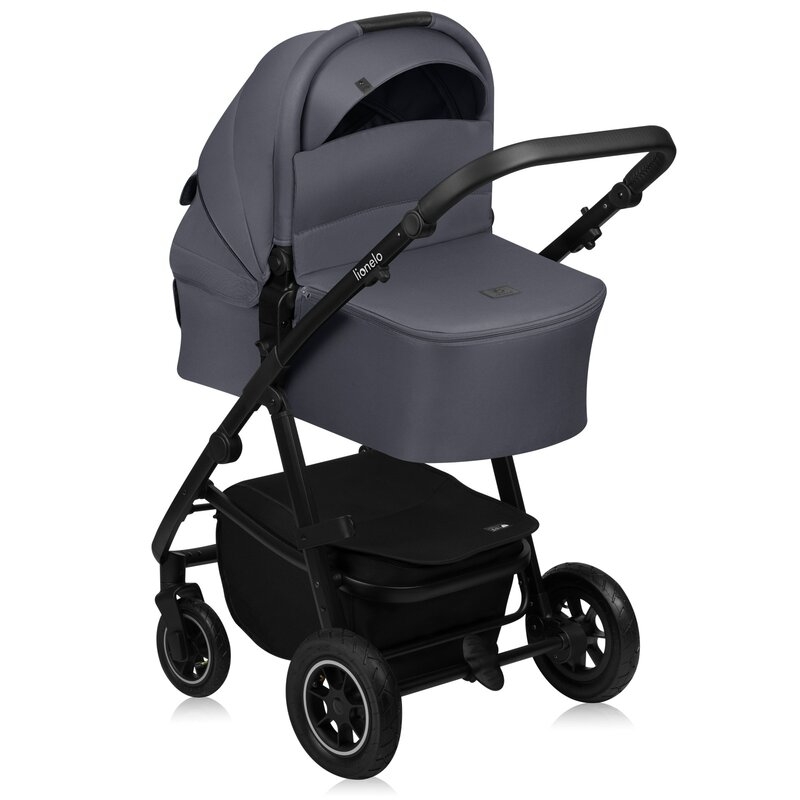 Carucior 2 in 1, Lionelo, Amber Plus, Cadru aluminiu, Cu landou intarit si salteluta moale, Reversibil, Maner ajustabil, Cu accesorii, Cu ventilatie panoramica 3D, Pana la 22 kg, EN1888-1, EN1888-2, EN1466, Gri inchis