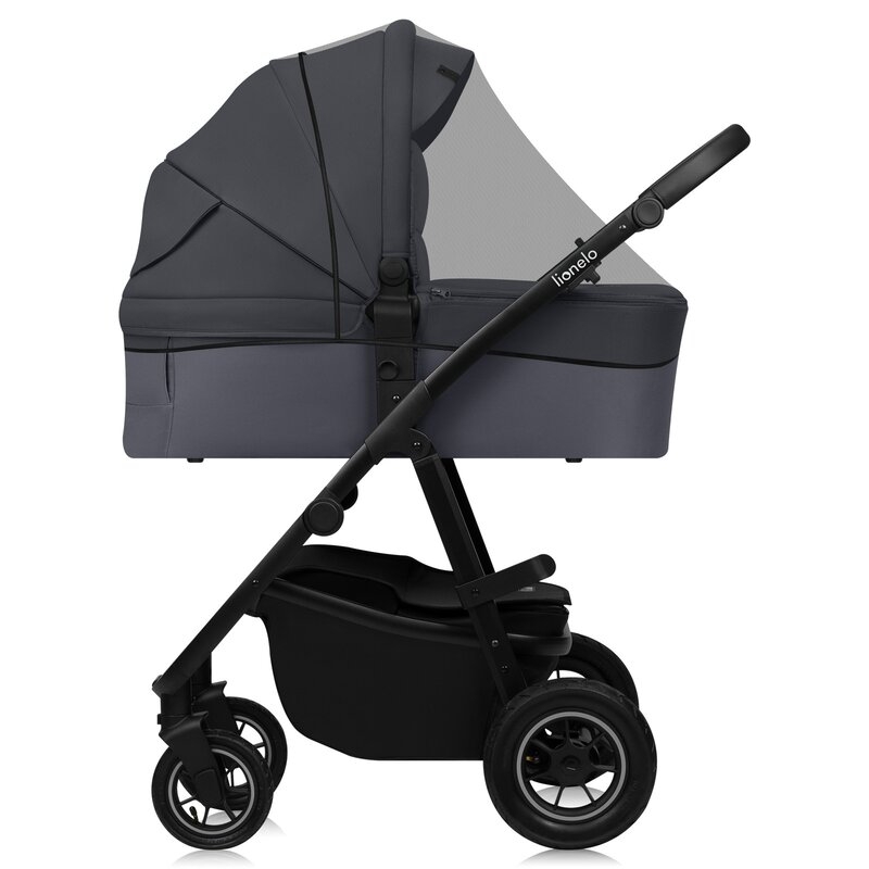 Carucior 2 in 1, Lionelo, Amber Plus, Cadru aluminiu, Cu landou intarit si salteluta moale, Reversibil, Maner ajustabil, Cu accesorii, Cu ventilatie panoramica 3D, Pana la 22 kg, EN1888-1, EN1888-2, EN1466, Gri inchis