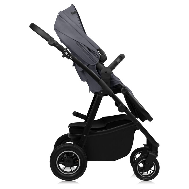 Carucior 2 in 1, Lionelo, Amber Plus, Cadru aluminiu, Cu landou intarit si salteluta moale, Reversibil, Maner ajustabil, Cu accesorii, Cu ventilatie panoramica 3D, Pana la 22 kg, EN1888-1, EN1888-2, EN1466, Gri inchis
