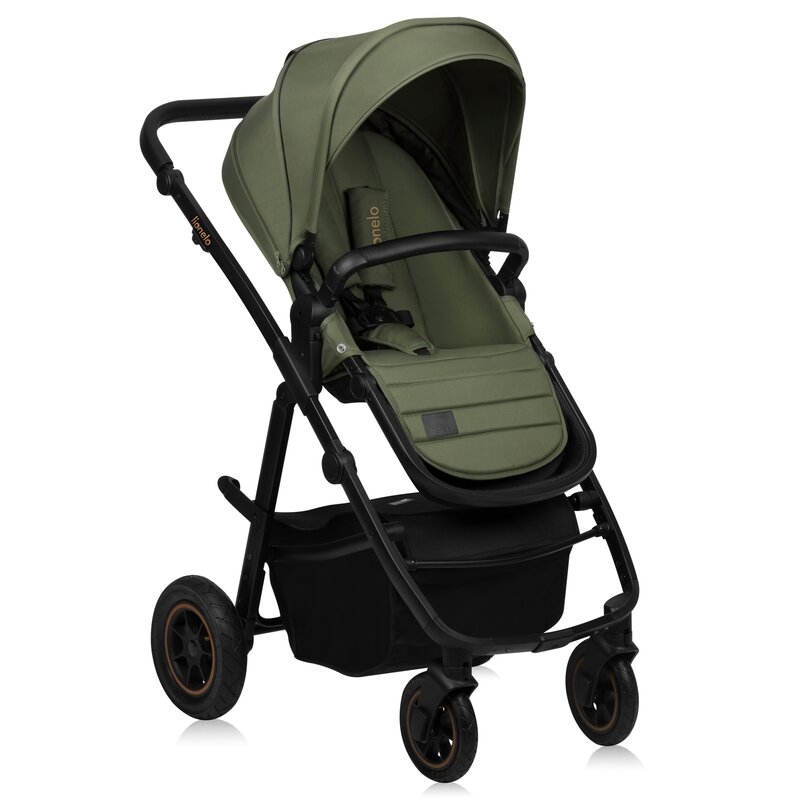 Carucior 2 in 1, Lionelo, Amber Plus, Cadru aluminiu, Cu landou intarit si salteluta moale, Reversibil, Maner ajustabil, Cu accesorii, Cu ventilatie panoramica 3D, Pana la 22 kg, EN1888-1, EN1888-2, EN1466, Verde