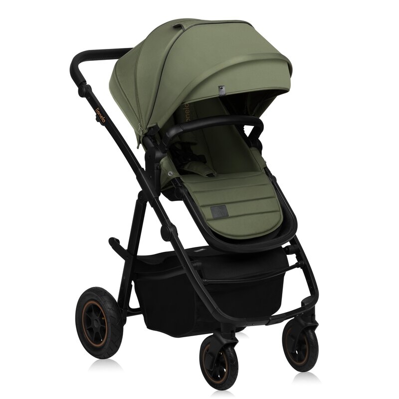 Carucior 2 in 1, Lionelo, Amber Plus, Cadru aluminiu, Cu landou intarit si salteluta moale, Reversibil, Maner ajustabil, Cu accesorii, Cu ventilatie panoramica 3D, Pana la 22 kg, EN1888-1, EN1888-2, EN1466, Verde