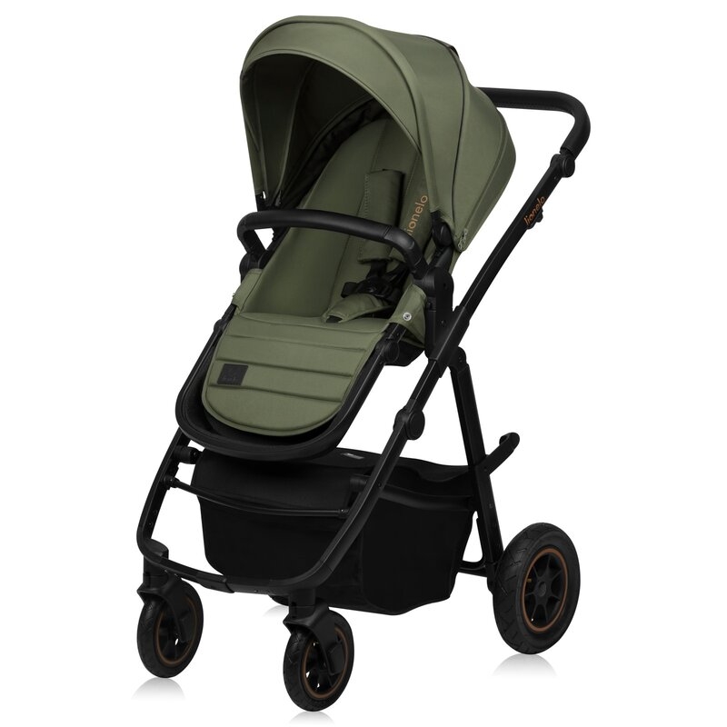 Carucior 2 in 1, Lionelo, Amber Plus, Cadru aluminiu, Cu landou intarit si salteluta moale, Reversibil, Maner ajustabil, Cu accesorii, Cu ventilatie panoramica 3D, Pana la 22 kg, EN1888-1, EN1888-2, EN1466, Verde