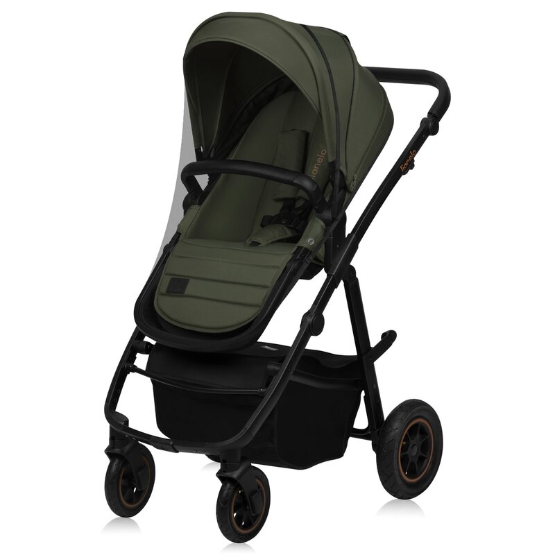Carucior 2 in 1, Lionelo, Amber Plus, Cadru aluminiu, Cu landou intarit si salteluta moale, Reversibil, Maner ajustabil, Cu accesorii, Cu ventilatie panoramica 3D, Pana la 22 kg, EN1888-1, EN1888-2, EN1466, Verde