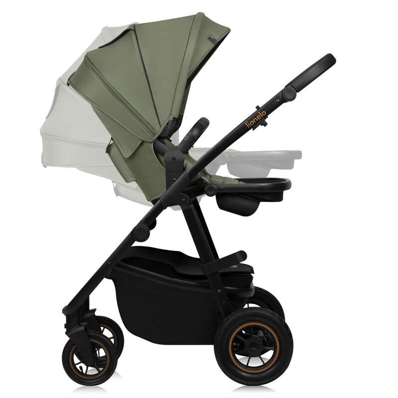 Carucior 2 in 1, Lionelo, Amber Plus, Cadru aluminiu, Cu landou intarit si salteluta moale, Reversibil, Maner ajustabil, Cu accesorii, Cu ventilatie panoramica 3D, Pana la 22 kg, EN1888-1, EN1888-2, EN1466, Verde