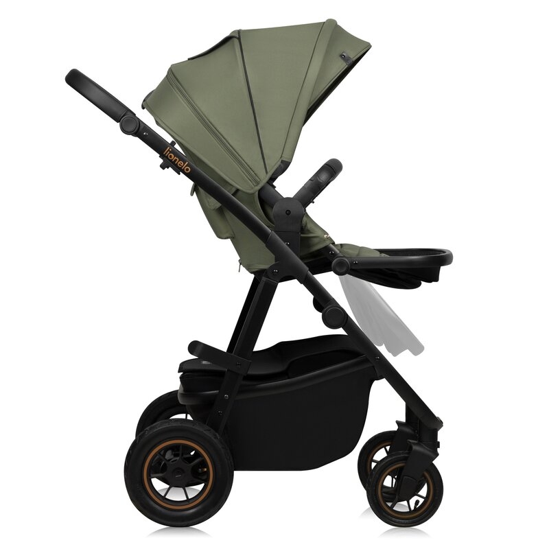 Carucior 2 in 1, Lionelo, Amber Plus, Cadru aluminiu, Cu landou intarit si salteluta moale, Reversibil, Maner ajustabil, Cu accesorii, Cu ventilatie panoramica 3D, Pana la 22 kg, EN1888-1, EN1888-2, EN1466, Verde