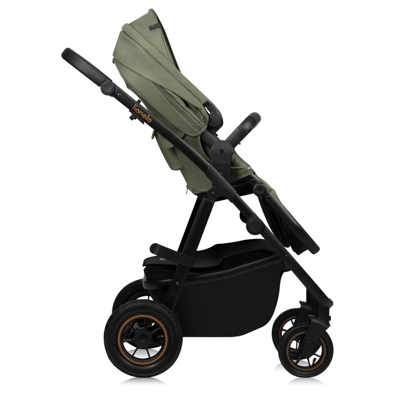 Carucior 2 in 1, Lionelo, Amber Plus, Cadru aluminiu, Cu landou intarit si salteluta moale, Reversibil, Maner ajustabil, Cu accesorii, Cu ventilatie panoramica 3D, Pana la 22 kg, EN1888-1, EN1888-2, EN1466, Verde