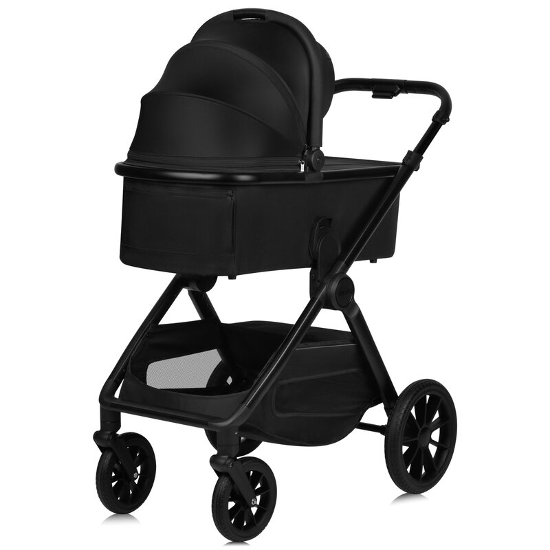 Carucior 2 in 1, Lionelo, Layla, Pana la 22 kg, Cadru aluminiu, Cu landou intarit si salteluta din spuma AirDots, Reversibil, Cu ventilatie 3D, Cu accesorii, EN1888-1, EN1888-2, EN1466, Negru