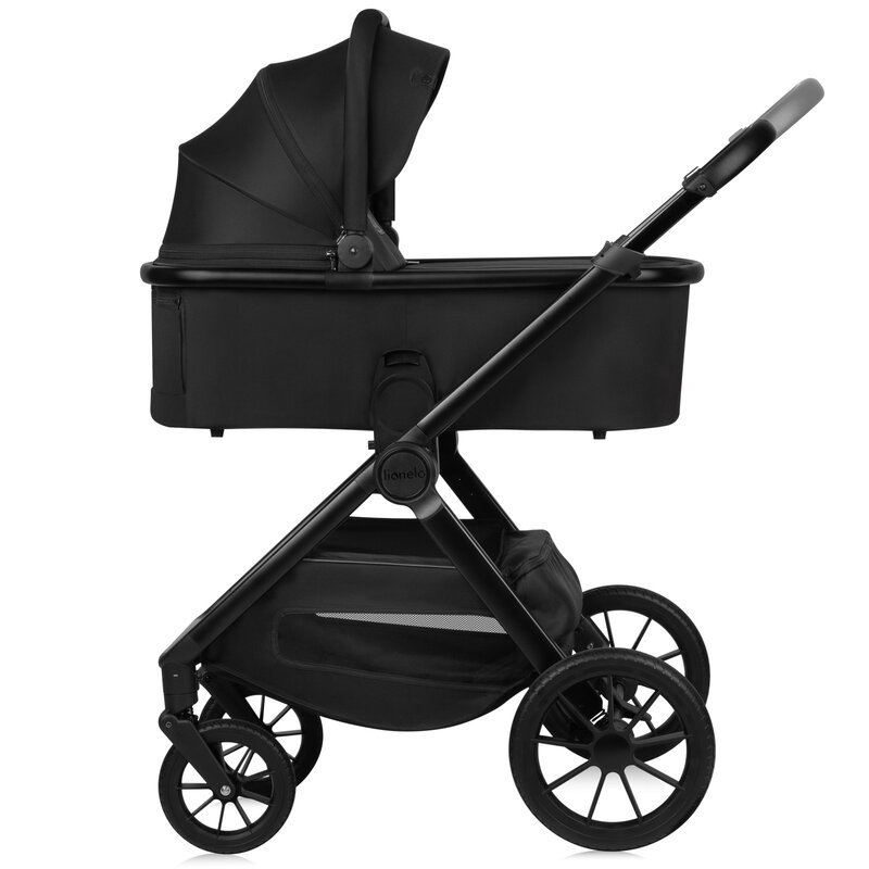 Carucior 2 in 1, Lionelo, Layla, Pana la 22 kg, Cadru aluminiu, Cu landou intarit si salteluta din spuma AirDots, Reversibil, Cu ventilatie 3D, Cu accesorii, EN1888-1, EN1888-2, EN1466, Negru