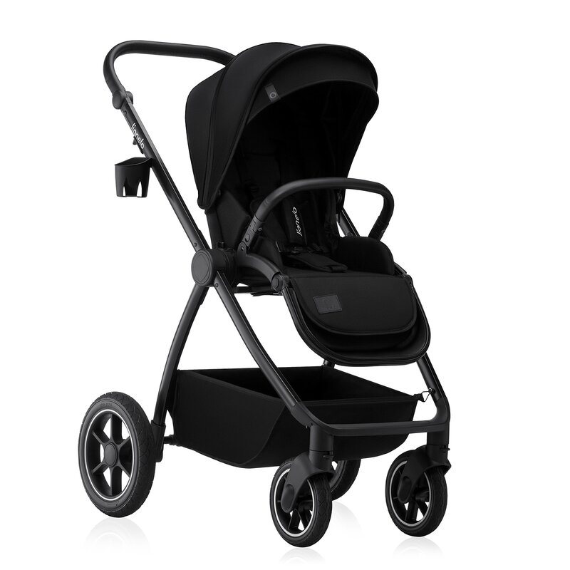 Carucior 2 in 1, Lionelo, Meril, Cu landou si scaun cu dimensiune XL, Reversibil, Cu sistem de ventilatie 3D, Cu accesorii, Pana la 22 kg, Conform cu EN1888-1 EN1888-2, EN1466, Negru