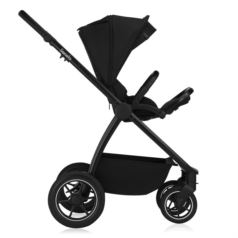Carucior 2 in 1, Lionelo, Meril, Cu landou si scaun cu dimensiune XL, Reversibil, Cu sistem de ventilatie 3D, Cu accesorii, Pana la 22 kg, Conform cu EN1888-1 EN1888-2, EN1466, Negru