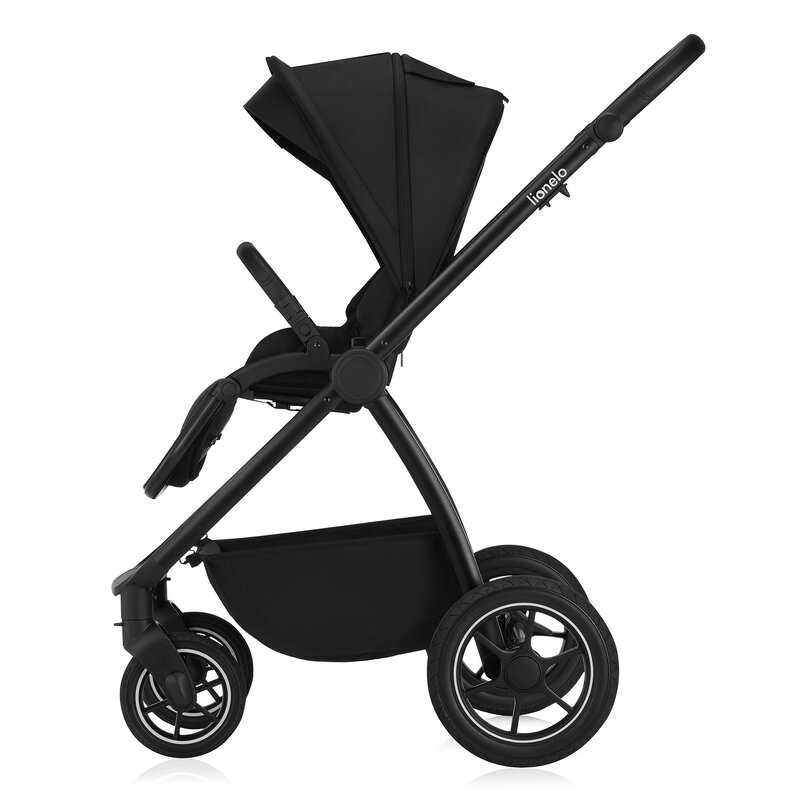 Carucior 2 in 1, Lionelo, Meril, Cu landou si scaun cu dimensiune XL, Reversibil, Cu sistem de ventilatie 3D, Cu accesorii, Pana la 22 kg, Conform cu EN1888-1 EN1888-2, EN1466, Negru