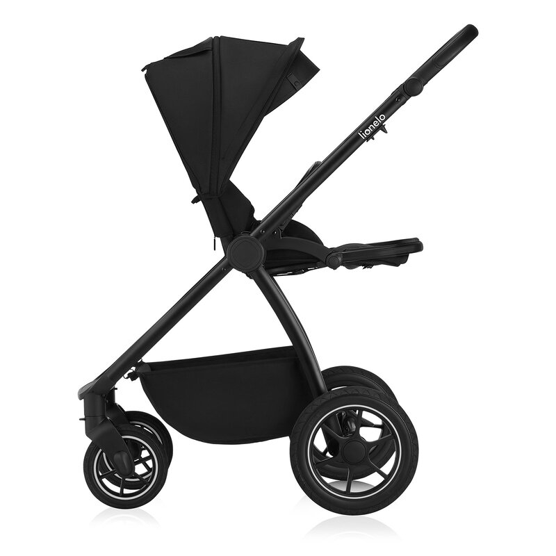 Carucior 2 in 1, Lionelo, Meril, Cu landou si scaun cu dimensiune XL, Reversibil, Cu sistem de ventilatie 3D, Cu accesorii, Pana la 22 kg, Conform cu EN1888-1 EN1888-2, EN1466, Negru