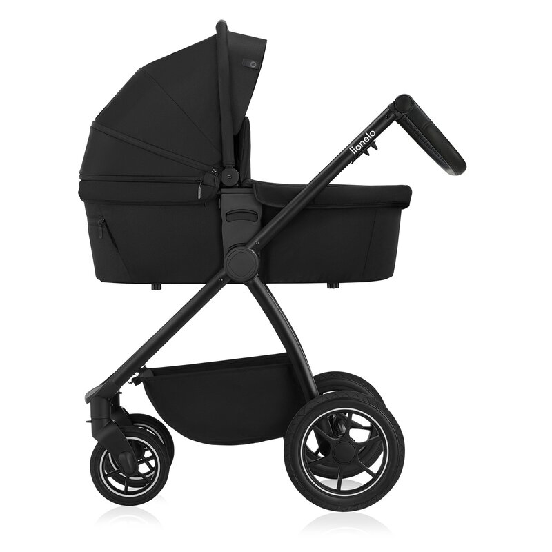Carucior 2 in 1, Lionelo, Meril, Cu landou si scaun cu dimensiune XL, Reversibil, Cu sistem de ventilatie 3D, Cu accesorii, Pana la 22 kg, Conform cu EN1888-1 EN1888-2, EN1466, Negru