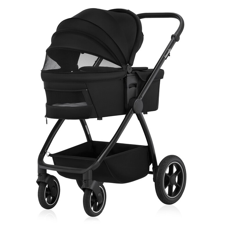 Carucior 2 in 1, Lionelo, Meril, Cu landou si scaun cu dimensiune XL, Reversibil, Cu sistem de ventilatie 3D, Cu accesorii, Pana la 22 kg, Conform cu EN1888-1 EN1888-2, EN1466, Negru