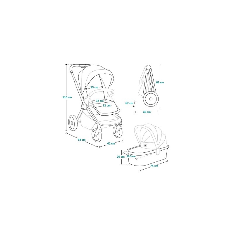 Carucior 2 in 1, Lionelo, Mika Plus, Cadru din aluminiu, Cu landou intarit si salteluta moale, Reversibil, Cu sistem de ventilatie 3D, Cu accesorii, Pana la 22 kg, Conform cu EN1888-1 EN1888-2, EN1466, Negru