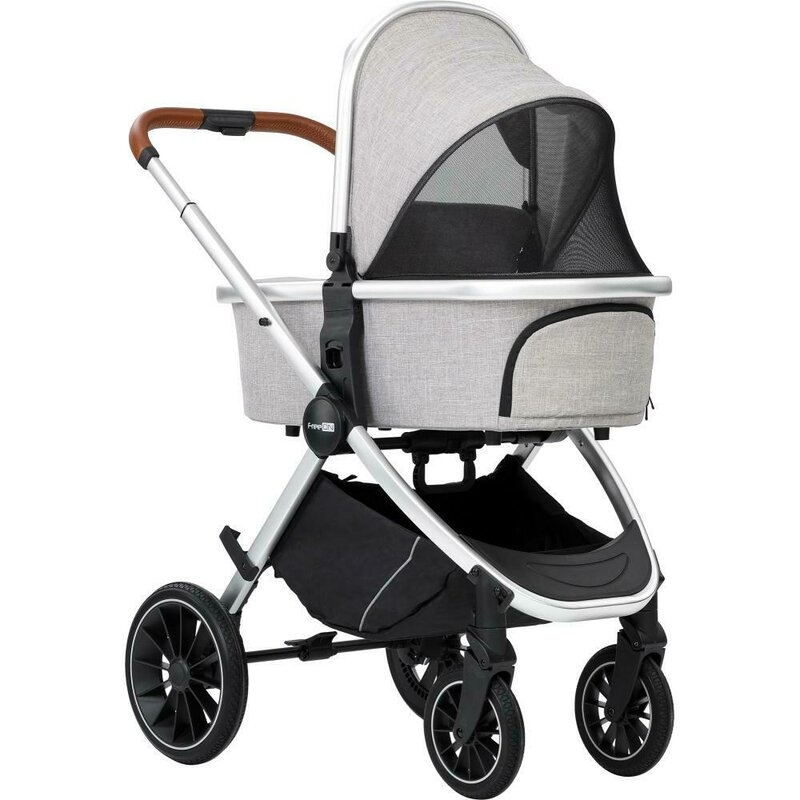 Carucior 3 in 1, FreeON, Joy, Reversibil, Cu cadru din aluminiu, Scoica auto, Husa picioare, Geanta mamici si accesorii, Conform cu standardele europene de securitate R129, Gri