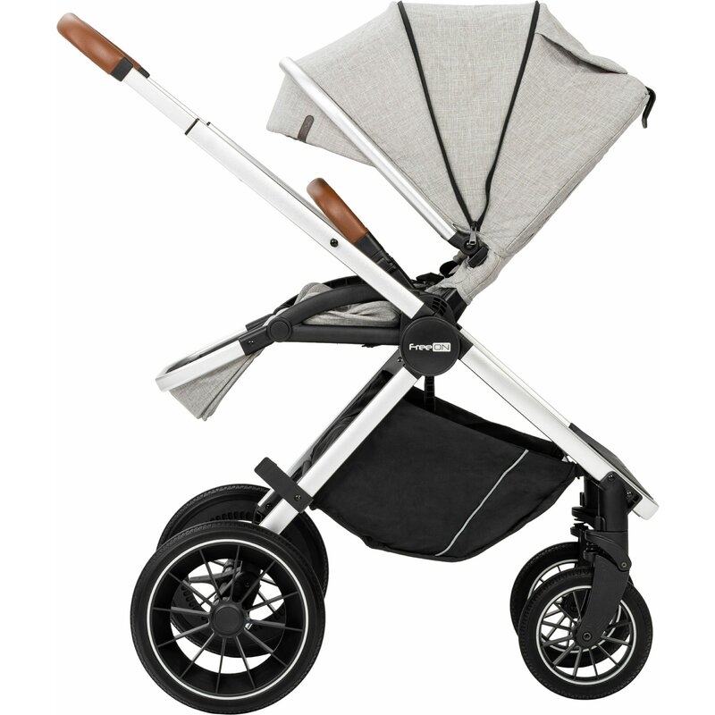 Carucior 3 in 1, FreeON, Joy, Reversibil, Cu cadru din aluminiu, Scoica auto, Husa picioare, Geanta mamici si accesorii, Conform cu standardele europene de securitate R129, Gri
