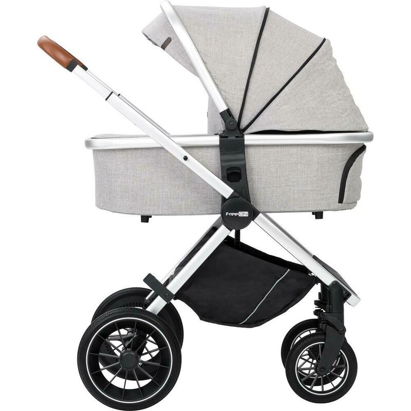 Carucior 3 in 1, FreeON, Joy, Reversibil, Cu cadru din aluminiu, Scoica auto, Husa picioare, Geanta mamici si accesorii, Conform cu standardele europene de securitate R129, Gri
