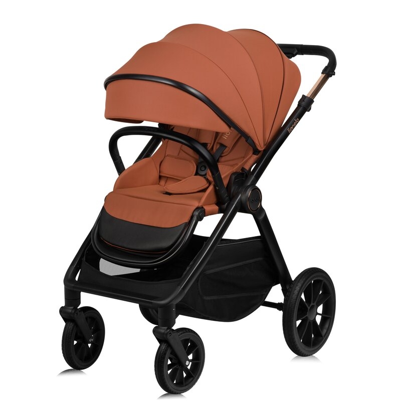 Carucior 3 in 1, Lionelo, Layla, Pana la 22 kg, Cadru aluminiu, Cu landou intarit si salteluta din spuma AirDots, Scoica auto, Reversibil, Cu ventilatie 3D, Cu accesorii, EN1888-1, EN1888-2, EN1466, Maro