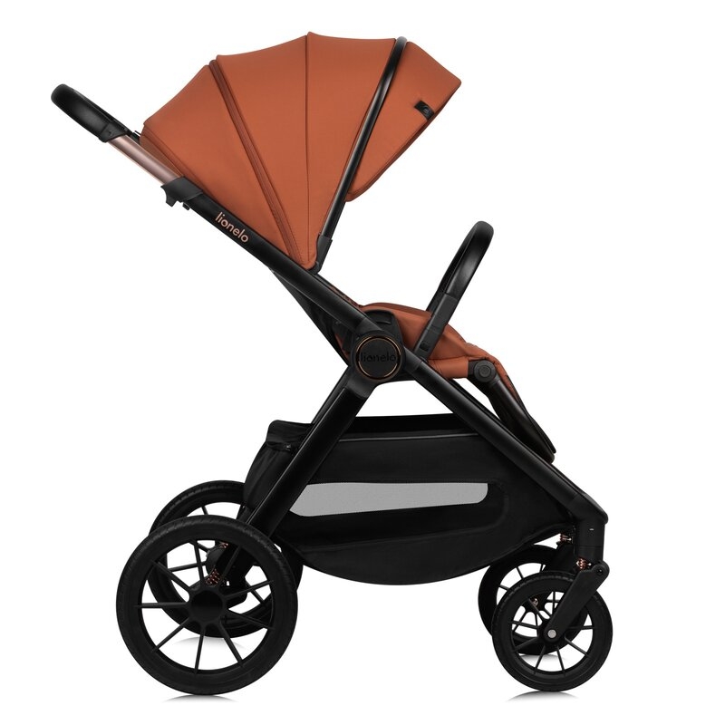 Carucior 3 in 1, Lionelo, Layla, Pana la 22 kg, Cadru aluminiu, Cu landou intarit si salteluta din spuma AirDots, Scoica auto, Reversibil, Cu ventilatie 3D, Cu accesorii, EN1888-1, EN1888-2, EN1466, Maro