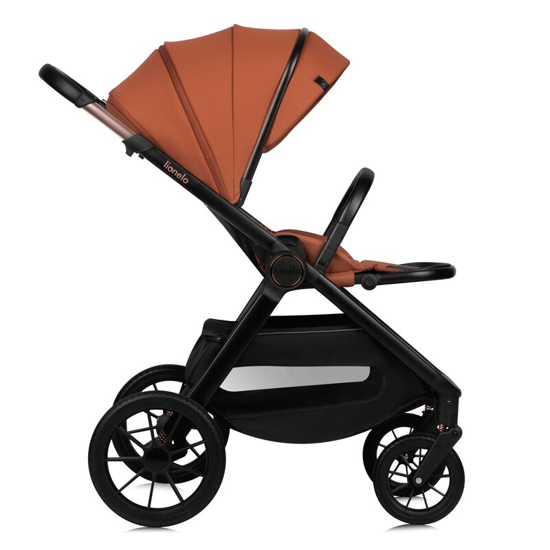 Carucior 3 in 1, Lionelo, Layla, Pana la 22 kg, Cadru aluminiu, Cu landou intarit si salteluta din spuma AirDots, Scoica auto, Reversibil, Cu ventilatie 3D, Cu accesorii, EN1888-1, EN1888-2, EN1466, Maro