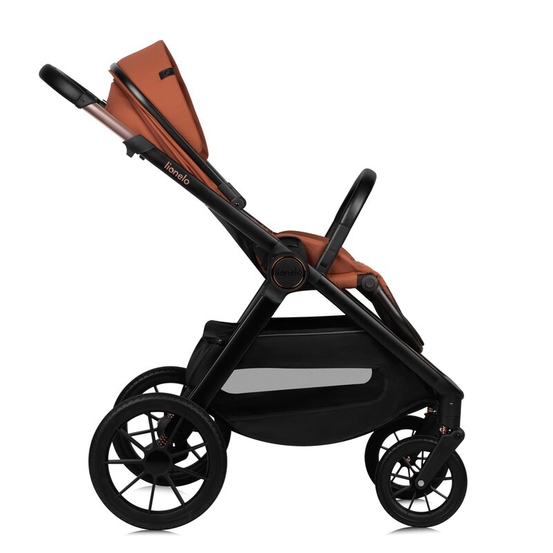 Carucior 3 in 1, Lionelo, Layla, Pana la 22 kg, Cadru aluminiu, Cu landou intarit si salteluta din spuma AirDots, Scoica auto, Reversibil, Cu ventilatie 3D, Cu accesorii, EN1888-1, EN1888-2, EN1466, Maro