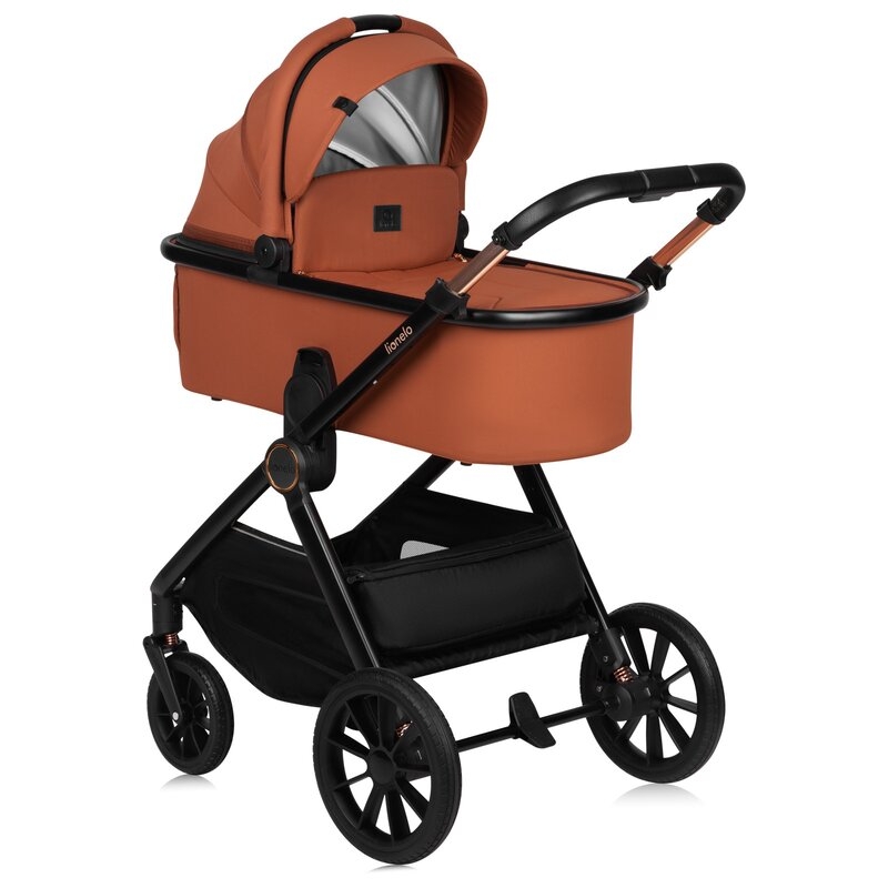 Carucior 3 in 1, Lionelo, Layla, Pana la 22 kg, Cadru aluminiu, Cu landou intarit si salteluta din spuma AirDots, Scoica auto, Reversibil, Cu ventilatie 3D, Cu accesorii, EN1888-1, EN1888-2, EN1466, Maro