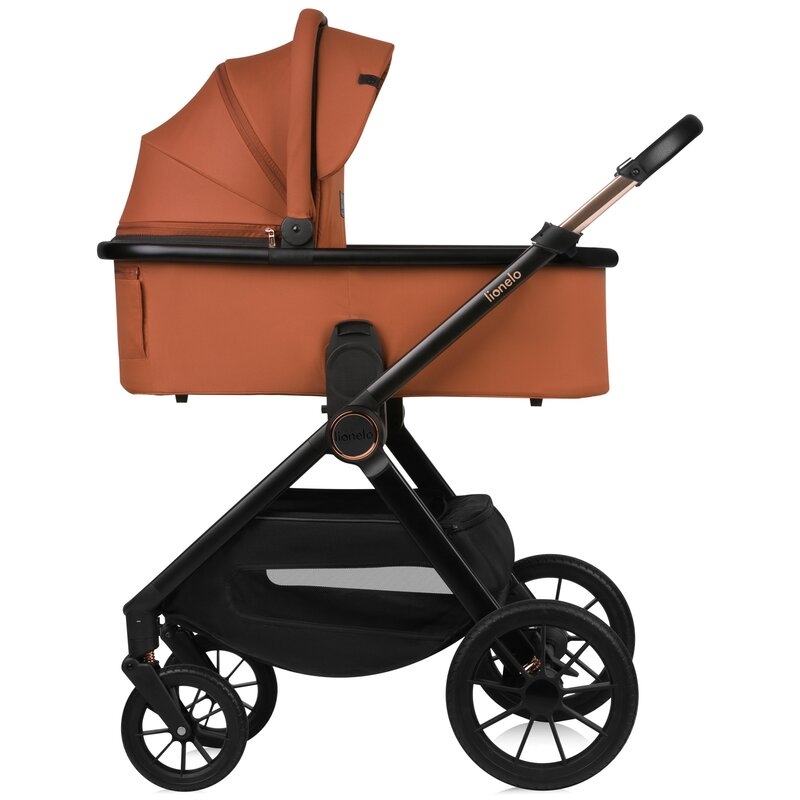 Carucior 3 in 1, Lionelo, Layla, Pana la 22 kg, Cadru aluminiu, Cu landou intarit si salteluta din spuma AirDots, Scoica auto, Reversibil, Cu ventilatie 3D, Cu accesorii, EN1888-1, EN1888-2, EN1466, Maro