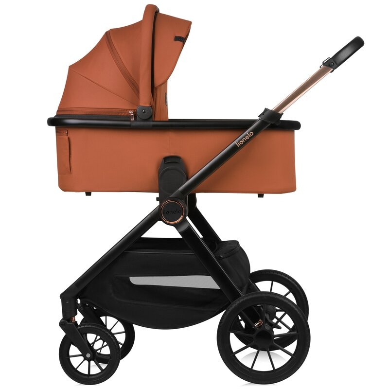 Carucior 3 in 1, Lionelo, Layla, Pana la 22 kg, Cadru aluminiu, Cu landou intarit si salteluta din spuma AirDots, Scoica auto, Reversibil, Cu ventilatie 3D, Cu accesorii, EN1888-1, EN1888-2, EN1466, Maro