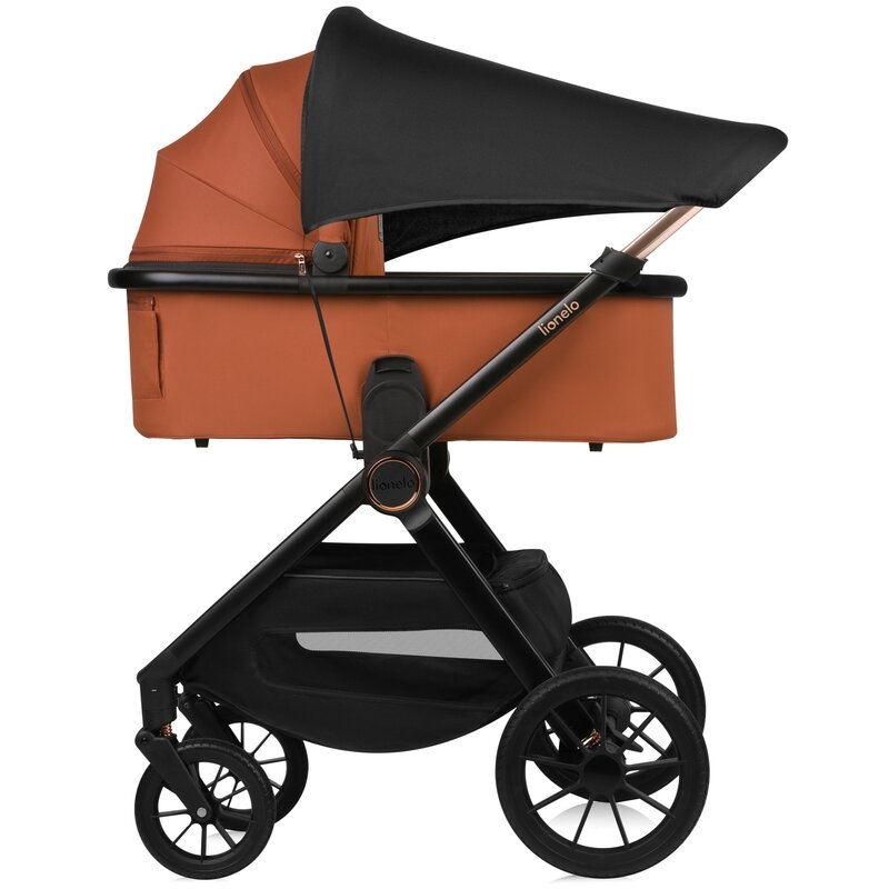 Carucior 3 in 1, Lionelo, Layla, Pana la 22 kg, Cadru aluminiu, Cu landou intarit si salteluta din spuma AirDots, Scoica auto, Reversibil, Cu ventilatie 3D, Cu accesorii, EN1888-1, EN1888-2, EN1466, Maro