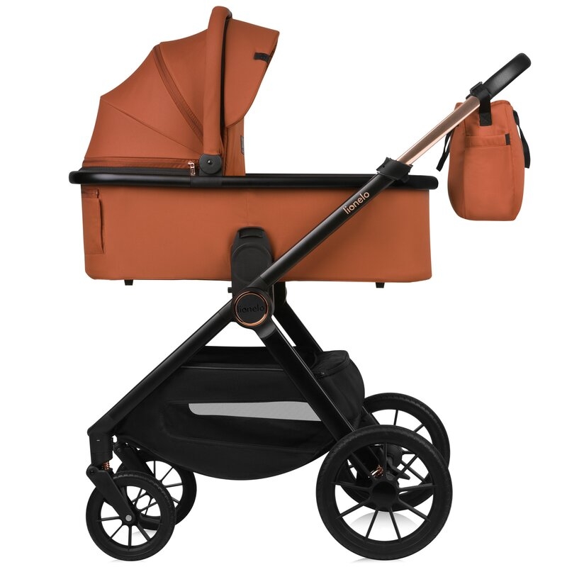 Carucior 3 in 1, Lionelo, Layla, Pana la 22 kg, Cadru aluminiu, Cu landou intarit si salteluta din spuma AirDots, Scoica auto, Reversibil, Cu ventilatie 3D, Cu accesorii, EN1888-1, EN1888-2, EN1466, Maro