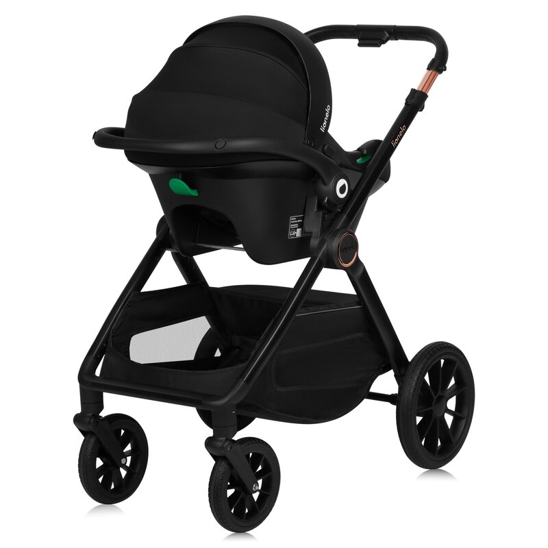 Carucior 3 in 1, Lionelo, Layla, Pana la 22 kg, Cadru aluminiu, Cu landou intarit si salteluta din spuma AirDots, Scoica auto, Reversibil, Cu ventilatie 3D, Cu accesorii, EN1888-1, EN1888-2, EN1466, Maro