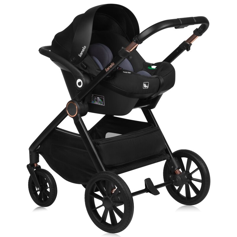 Carucior 3 in 1, Lionelo, Layla, Pana la 22 kg, Cadru aluminiu, Cu landou intarit si salteluta din spuma AirDots, Scoica auto, Reversibil, Cu ventilatie 3D, Cu accesorii, EN1888-1, EN1888-2, EN1466, Maro