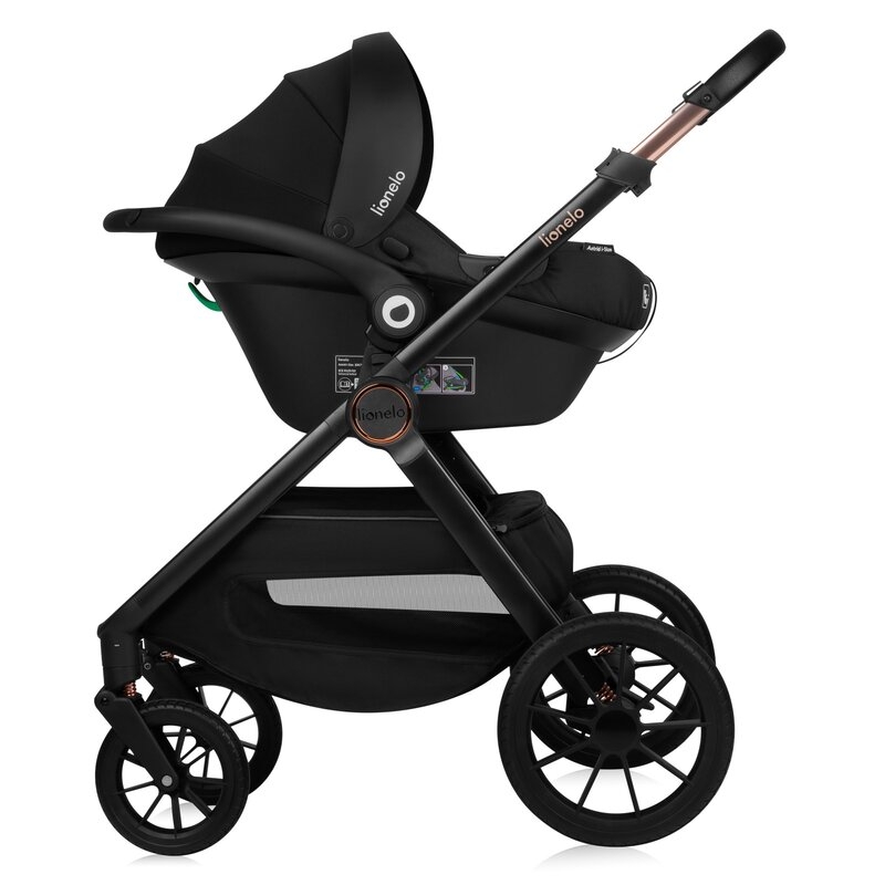 Carucior 3 in 1, Lionelo, Layla, Pana la 22 kg, Cadru aluminiu, Cu landou intarit si salteluta din spuma AirDots, Scoica auto, Reversibil, Cu ventilatie 3D, Cu accesorii, EN1888-1, EN1888-2, EN1466, Maro