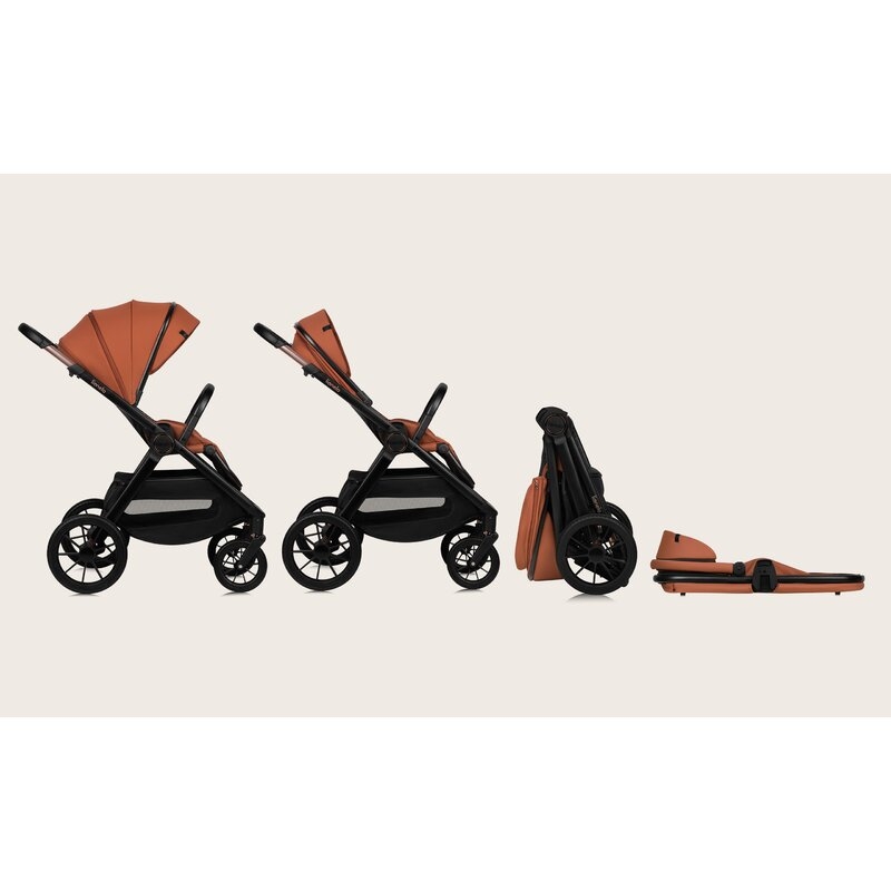 Carucior 3 in 1, Lionelo, Layla, Pana la 22 kg, Cadru aluminiu, Cu landou intarit si salteluta din spuma AirDots, Scoica auto, Reversibil, Cu ventilatie 3D, Cu accesorii, EN1888-1, EN1888-2, EN1466, Maro