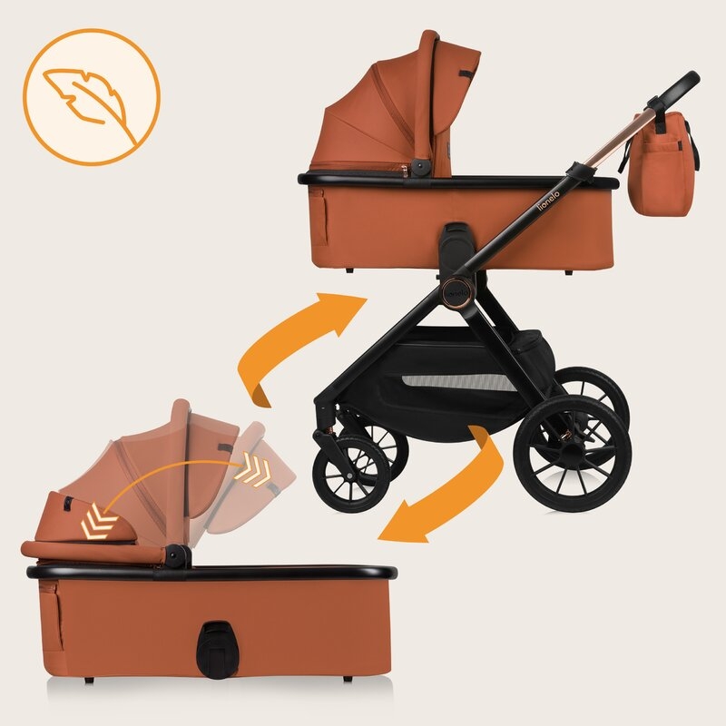 Carucior 3 in 1, Lionelo, Layla, Pana la 22 kg, Cadru aluminiu, Cu landou intarit si salteluta din spuma AirDots, Scoica auto, Reversibil, Cu ventilatie 3D, Cu accesorii, EN1888-1, EN1888-2, EN1466, Maro