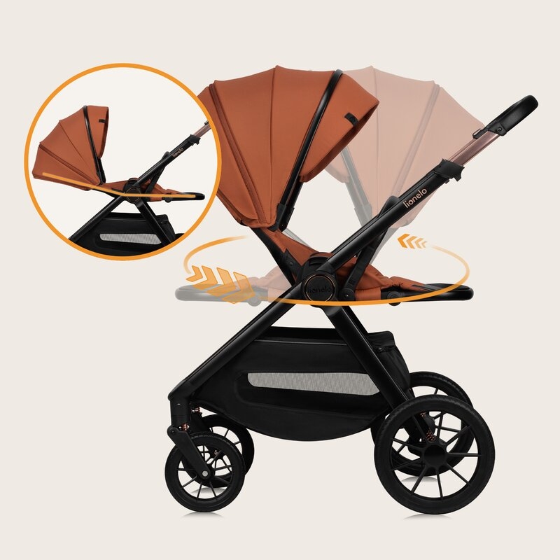 Carucior 3 in 1, Lionelo, Layla, Pana la 22 kg, Cadru aluminiu, Cu landou intarit si salteluta din spuma AirDots, Scoica auto, Reversibil, Cu ventilatie 3D, Cu accesorii, EN1888-1, EN1888-2, EN1466, Maro