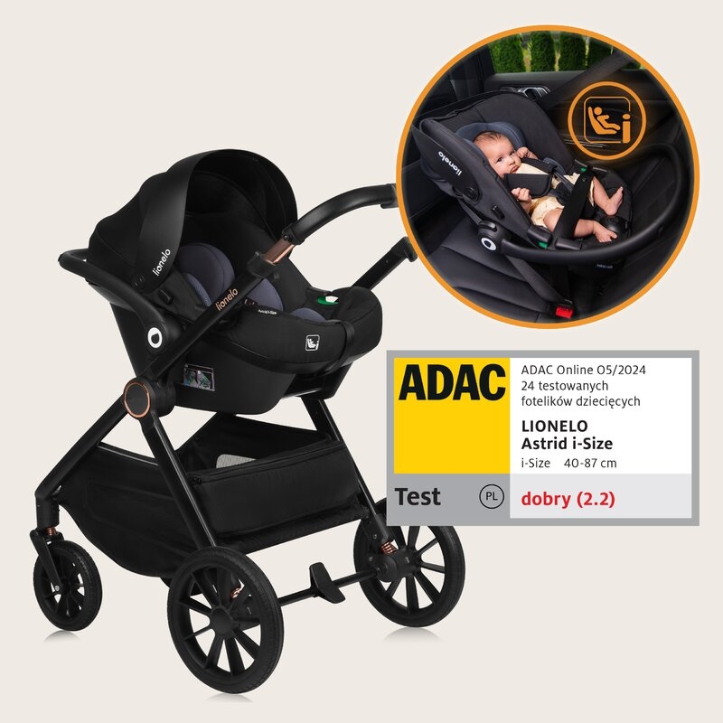 Carucior 3 in 1, Lionelo, Layla, Pana la 22 kg, Cadru aluminiu, Cu landou intarit si salteluta din spuma AirDots, Scoica auto, Reversibil, Cu ventilatie 3D, Cu accesorii, EN1888-1, EN1888-2, EN1466, Maro