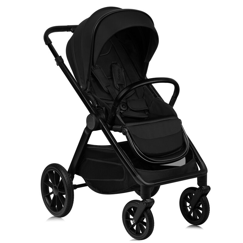 Carucior 3 in 1, Lionelo, Layla, Pana la 22 kg, Cadru aluminiu, Cu landou intarit si salteluta din spuma AirDots, Scoica auto, Reversibil, Cu ventilatie 3D, Cu accesorii, EN1888-1, EN1888-2, EN1466, Negru