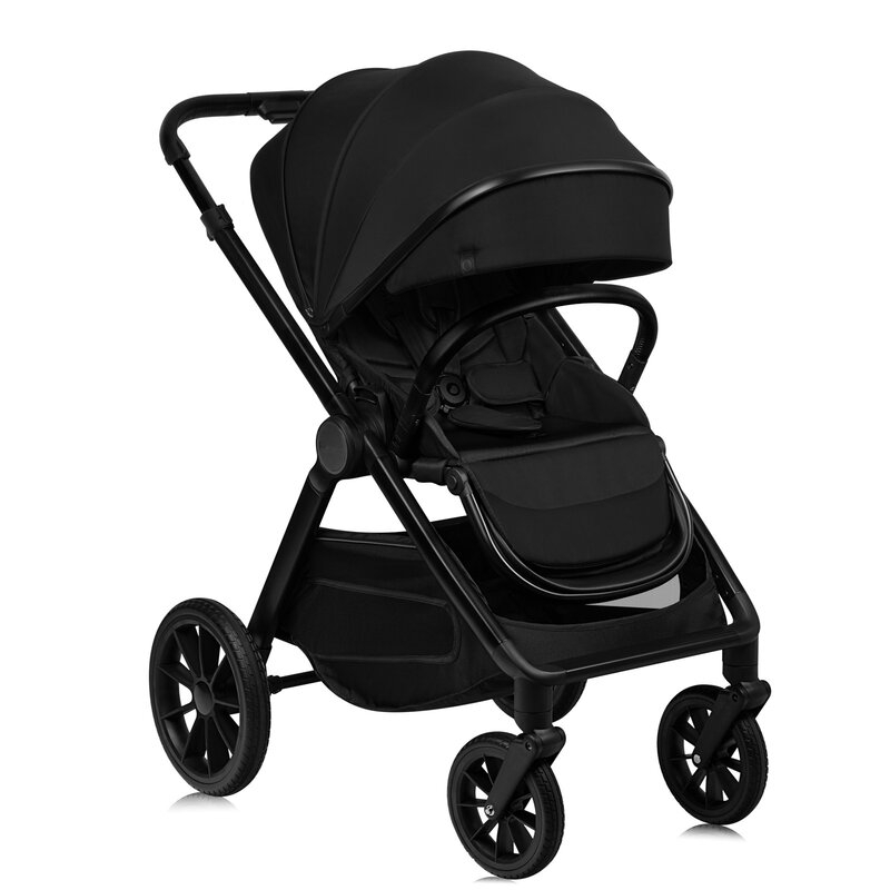 Carucior 3 in 1, Lionelo, Layla, Pana la 22 kg, Cadru aluminiu, Cu landou intarit si salteluta din spuma AirDots, Scoica auto, Reversibil, Cu ventilatie 3D, Cu accesorii, EN1888-1, EN1888-2, EN1466, Negru