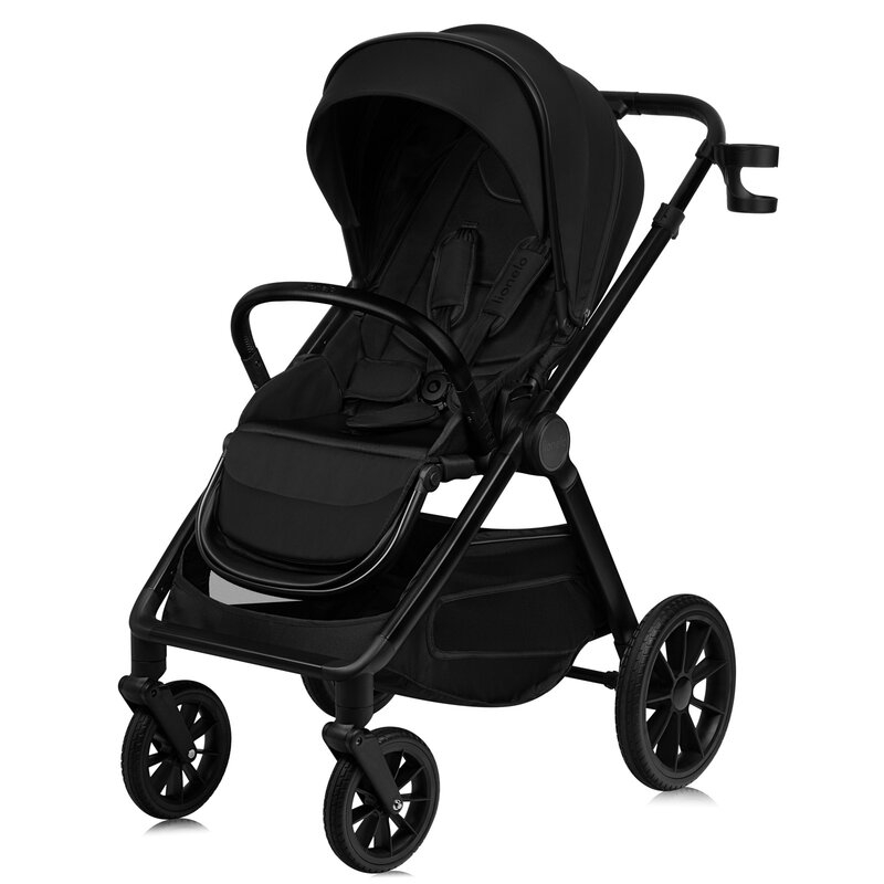 Carucior 3 in 1, Lionelo, Layla, Pana la 22 kg, Cadru aluminiu, Cu landou intarit si salteluta din spuma AirDots, Scoica auto, Reversibil, Cu ventilatie 3D, Cu accesorii, EN1888-1, EN1888-2, EN1466, Negru