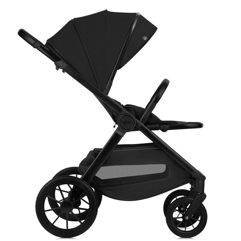 Carucior 3 in 1, Lionelo, Layla, Pana la 22 kg, Cadru aluminiu, Cu landou intarit si salteluta din spuma AirDots, Scoica auto, Reversibil, Cu ventilatie 3D, Cu accesorii, EN1888-1, EN1888-2, EN1466, Negru