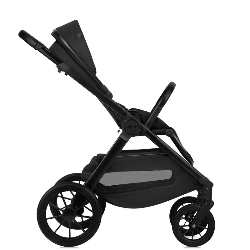 Carucior 3 in 1, Lionelo, Layla, Pana la 22 kg, Cadru aluminiu, Cu landou intarit si salteluta din spuma AirDots, Scoica auto, Reversibil, Cu ventilatie 3D, Cu accesorii, EN1888-1, EN1888-2, EN1466, Negru