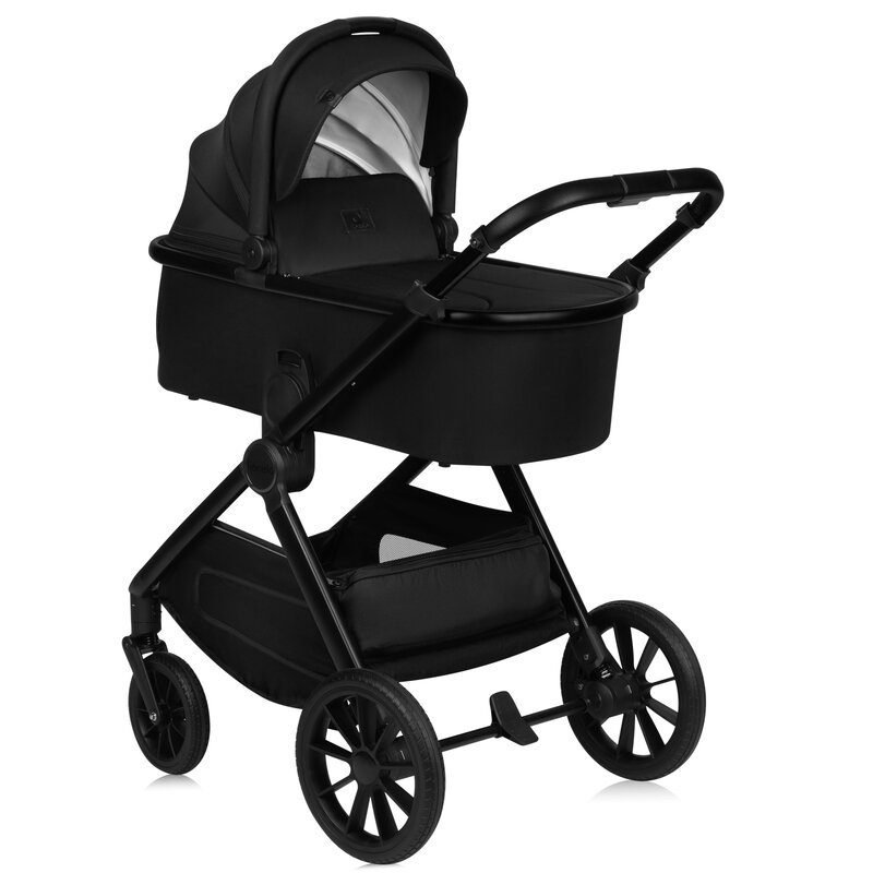 Carucior 3 in 1, Lionelo, Layla, Pana la 22 kg, Cadru aluminiu, Cu landou intarit si salteluta din spuma AirDots, Scoica auto, Reversibil, Cu ventilatie 3D, Cu accesorii, EN1888-1, EN1888-2, EN1466, Negru