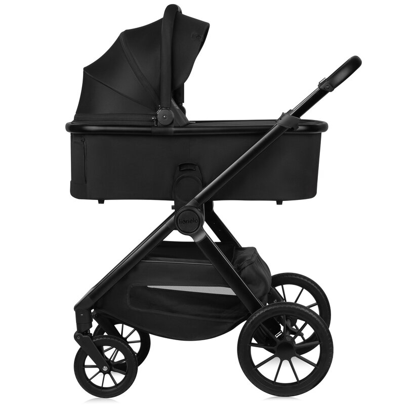 Carucior 3 in 1, Lionelo, Layla, Pana la 22 kg, Cadru aluminiu, Cu landou intarit si salteluta din spuma AirDots, Scoica auto, Reversibil, Cu ventilatie 3D, Cu accesorii, EN1888-1, EN1888-2, EN1466, Negru