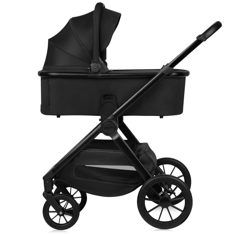 Carucior 3 in 1, Lionelo, Layla, Pana la 22 kg, Cadru aluminiu, Cu landou intarit si salteluta din spuma AirDots, Scoica auto, Reversibil, Cu ventilatie 3D, Cu accesorii, EN1888-1, EN1888-2, EN1466, Negru