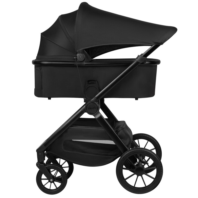 Carucior 3 in 1, Lionelo, Layla, Pana la 22 kg, Cadru aluminiu, Cu landou intarit si salteluta din spuma AirDots, Scoica auto, Reversibil, Cu ventilatie 3D, Cu accesorii, EN1888-1, EN1888-2, EN1466, Negru