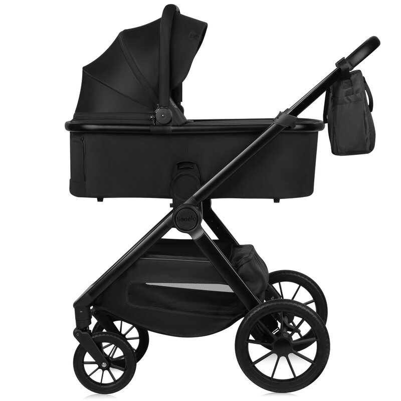 Carucior 3 in 1, Lionelo, Layla, Pana la 22 kg, Cadru aluminiu, Cu landou intarit si salteluta din spuma AirDots, Scoica auto, Reversibil, Cu ventilatie 3D, Cu accesorii, EN1888-1, EN1888-2, EN1466, Negru