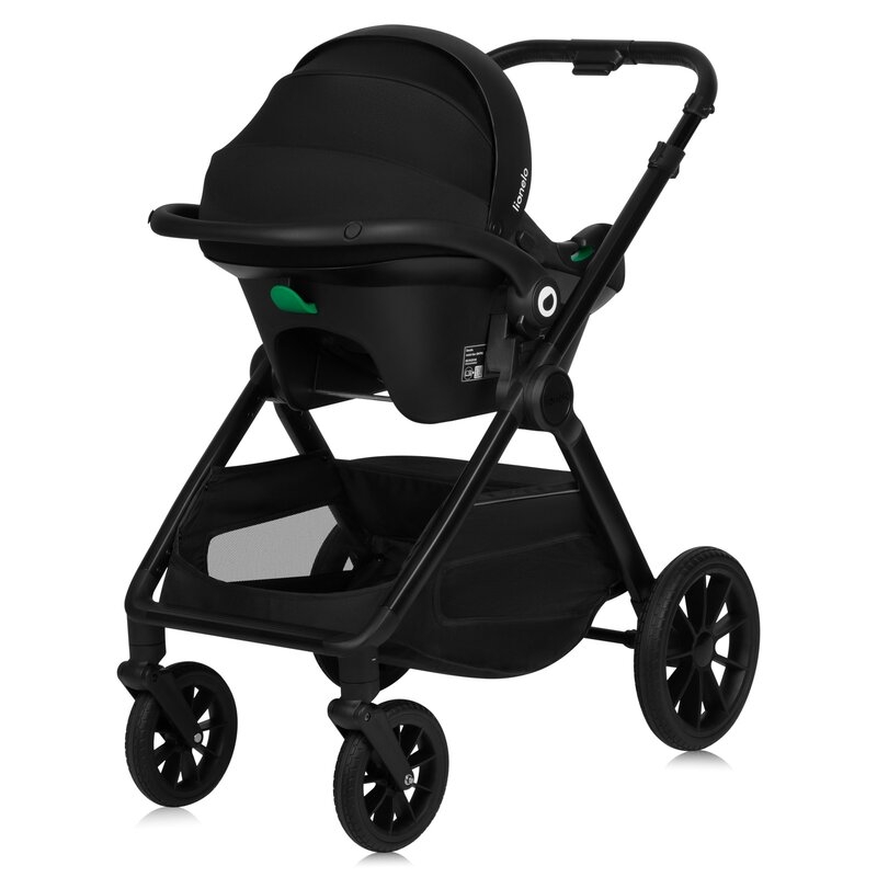 Carucior 3 in 1, Lionelo, Layla, Pana la 22 kg, Cadru aluminiu, Cu landou intarit si salteluta din spuma AirDots, Scoica auto, Reversibil, Cu ventilatie 3D, Cu accesorii, EN1888-1, EN1888-2, EN1466, Negru