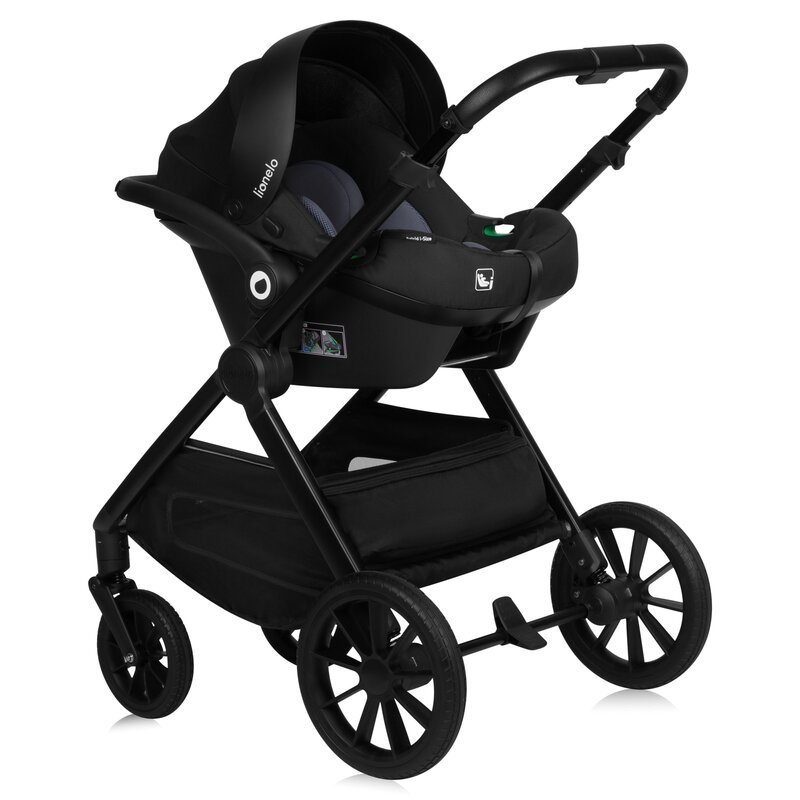 Carucior 3 in 1, Lionelo, Layla, Pana la 22 kg, Cadru aluminiu, Cu landou intarit si salteluta din spuma AirDots, Scoica auto, Reversibil, Cu ventilatie 3D, Cu accesorii, EN1888-1, EN1888-2, EN1466, Negru